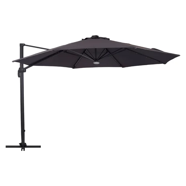 Torben Hängesonnenschirm Ø3,5M mit Solarlampe schwarz, grau.