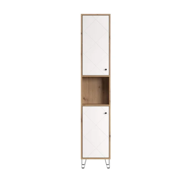 Touch Hochschrank Bad wandhängend Eiche dekor, weiß matt.