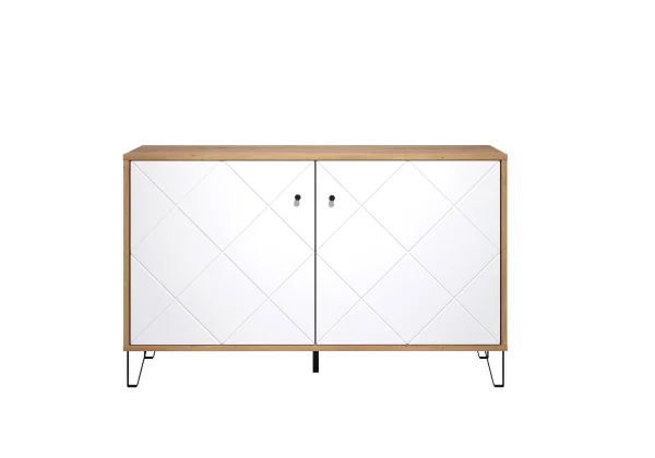 Touch Sideboard 2 Türen Eiche Dekor, weiß matt.