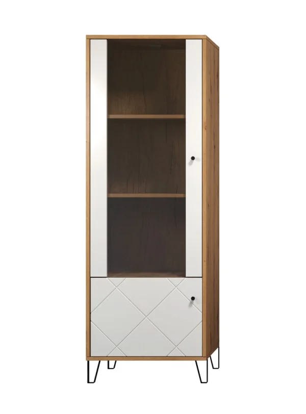 Touch Vitrinenschrank 2 Türen Artisan Eiche dekor, weiß matt.
