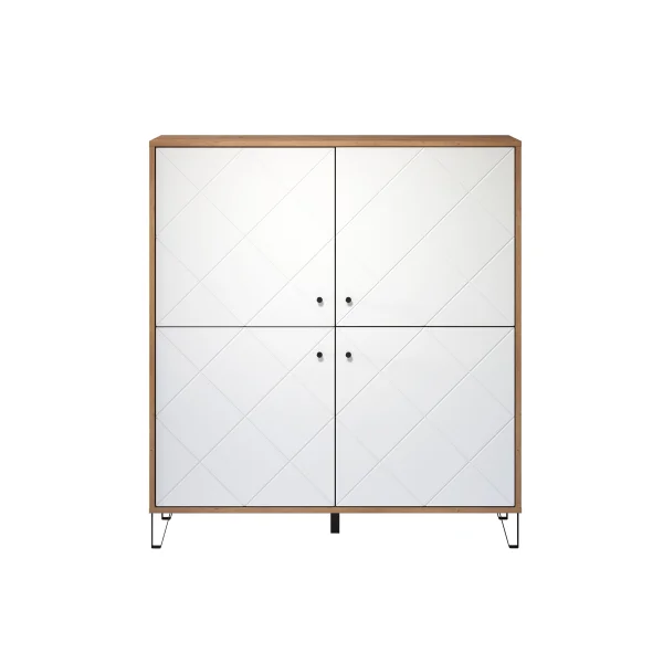 TouchWO Sideboard 4 Türen Eiche Dekor, weiß matt.