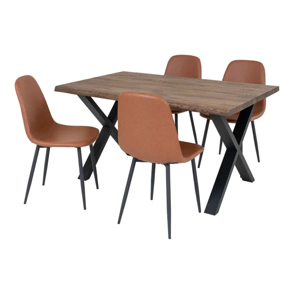 Toulon Essgruppe Esstisch 95x140cm natur und 4 Stockholm Stuhl braun.