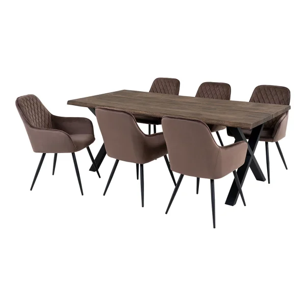 Toulon Essgruppe Esstisch 95x200cm natur und 6 Harbo Stuhl hellbraun.