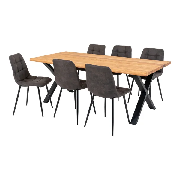 Toulon Essgruppe Esstisch 95x200cm natur und 6 Middelfart Stuhl grau.