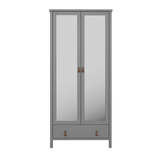 Tromsø Kleiderschrank 2 Spiegeltüren 1 Schublade grau.