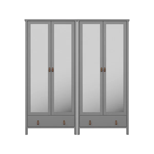 Tromsø Kleiderschrank 4 Spiegeltüren 1 Schublade grau.