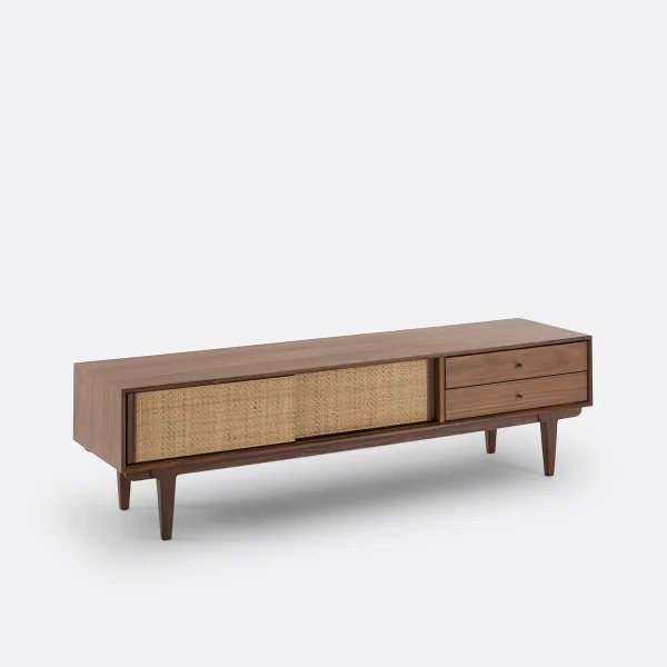 Tv-schrank Dalqui Im Vintage-stil, Nussbaum/rattan