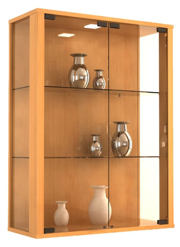 Udina Vitrinenschrank Wandhängend mit 2 Glastüren 2 Glasböden Buche dekor.