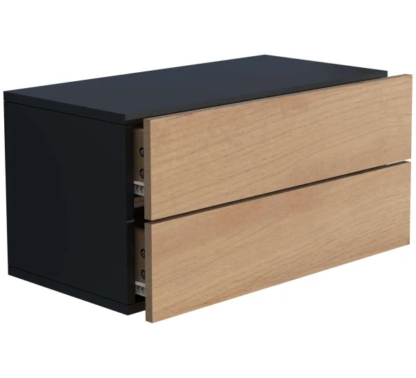 UsalL60 Nachttisch wandhängend 2 Schubladen schwarz, Eiche dekor.