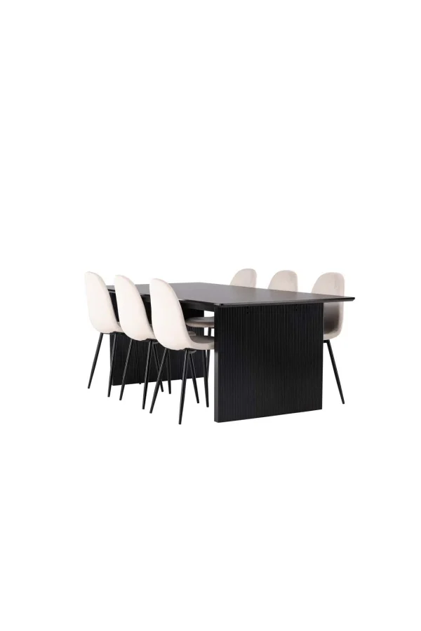 Vail Essgruppe Tisch schwarz und 6 Polar Stühle beige.