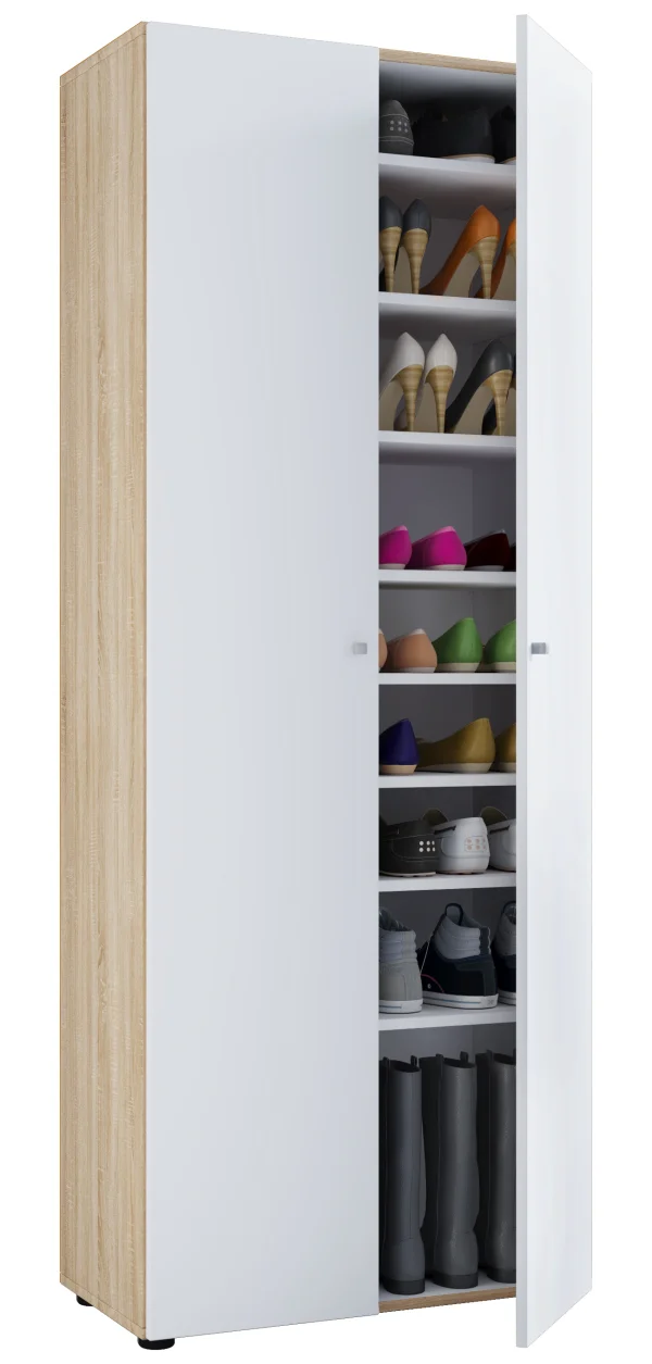 Vandol I Schuhschrank 2 Türen Sonoma-Eiche dekor,Weiß.