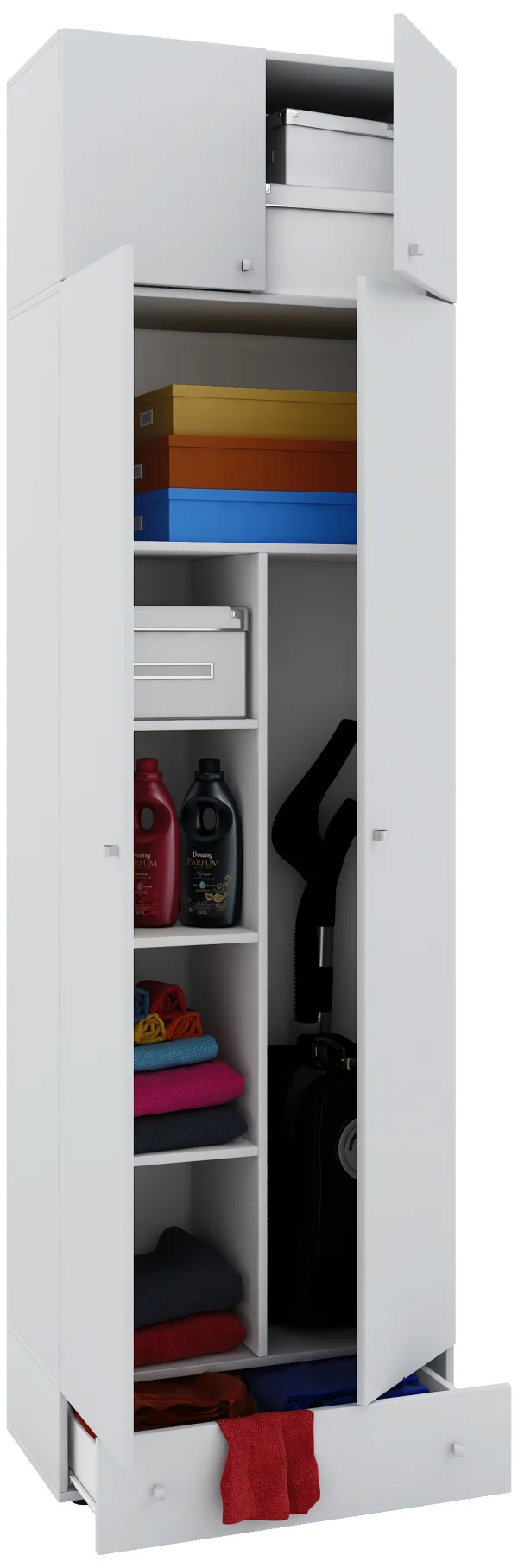 Vandol II Universalschrank mit Aufsatz 4 Türen und 1 Schublade Weiß.