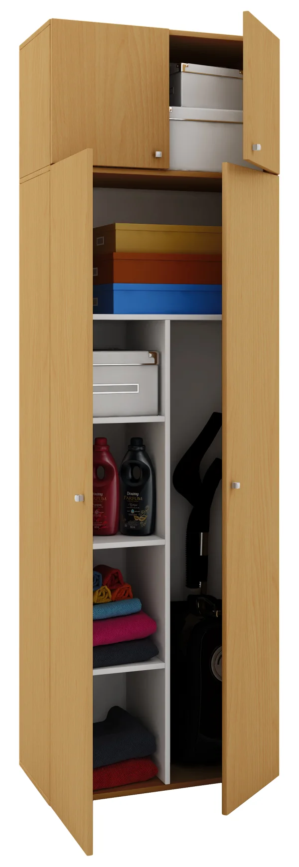 Vandol II Universalschrank, Reinigungsschrank mit Oberschrank 4 Türen Buche dekor.