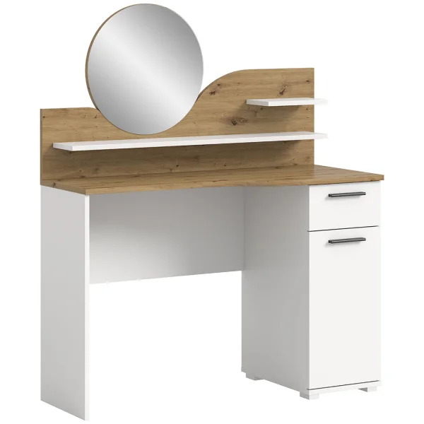 Vanity Konsolentisch mit Spiegel 1 Schublade 1 Tür 2 Regale weiß.