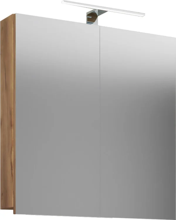 VCB1 Bad Wandschrank m Spiegel 60cm inkl. Licht Honig Eiche Dekor.