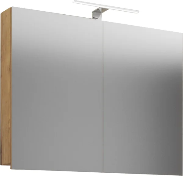 VCB1 Bad Wandschrank m Spiegel 80cm inkl. Licht Honig Eiche Dekor.