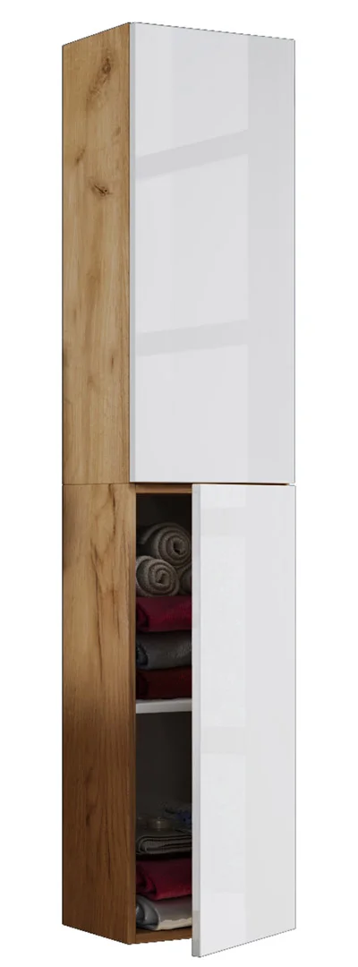 VCB11 Badschrank hoch hoch mit 2 Türen Honig Eiche Dekor,Weiß.