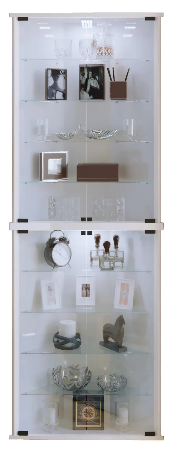 Vecko Maxi Vitrinenschrank Ecke mit 2 Glastüren weiß.