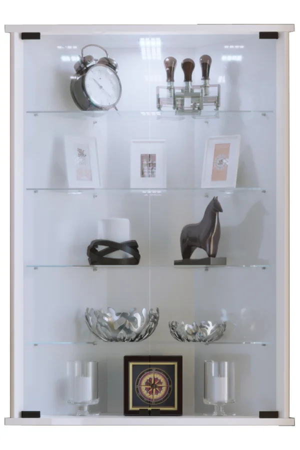 Vecko Vitrinenschrank Ecke wandhängend mit 2 Glastüren weiß.
