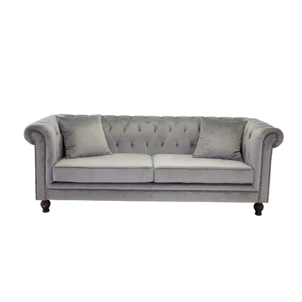 Velvet Sofa 3-Sitzer Velours hellgrau.