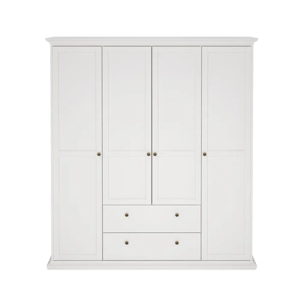 Venedig Kleiderschrank 4-Trg. mit 2 Schubladen Breite 181 cm, Höhe 200 cm weiss.