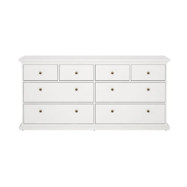 Venedig Kommode mit 4 grossen Schubladen und 4 kleinen Schubladen, Breite 183 cm, Höhe 86 cm weiss.