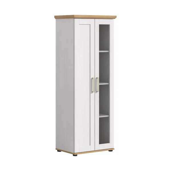 Verona Vitrinenschrank 1 Tür 1 Glastür weiß, Eiche Dekor.