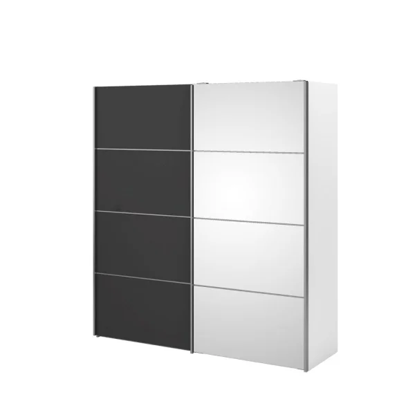 Veto Kleiderschrank 1 Tür und 1 Spiegeltür inkl. 3 lose Ablagen und 1 Rollcontainer, breite 182 cm, weiss und grau.
