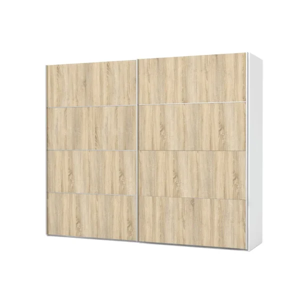 Veto Kleiderschrank 2 Türen, breite 242 cm, weiss und Eiche Struktur Dekor.