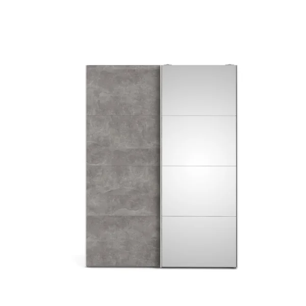 Veto Schiebetürenschrank B150 cm 1 Tür und 1 Spiegeltür Weiß und Betondekor.