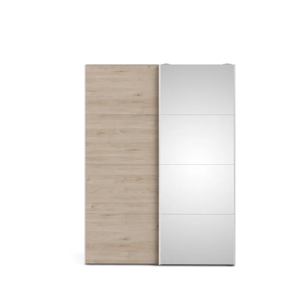 Veto Schiebetürenschrank B150 cm 1 Tür und 1 Spiegeltür Weiß- und Hickory-Dekor.