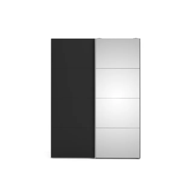 Veto Schiebetürenschrank B150 cm 1 Tür und 1 Spiegeltür weiß und mattschwarz.