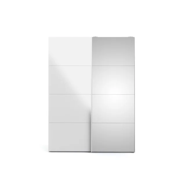 Veto Schiebetürenschrank B150 cm 1 Tür und 1 Spiegeltür weiß und weiß hochglanz.