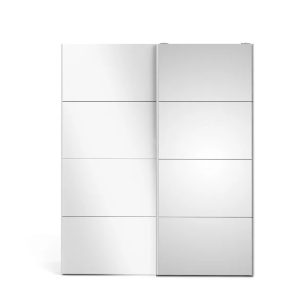 Veto Schiebetürenschrank B183 cm 1 Tür und 1 Spiegeltür weiß und weiß hochglanz.