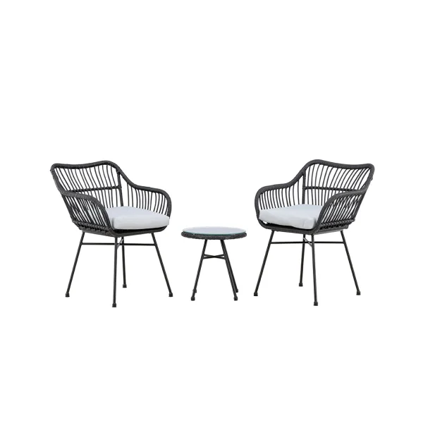 Viga Loungeset 2 Stühle, 1 kleiner Beistelltisch schwarz.