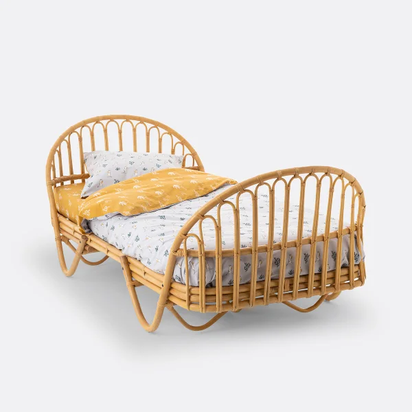 Vintage-kinderbett Malu Mit Lattenrost, Rattan 90 x 190 cm