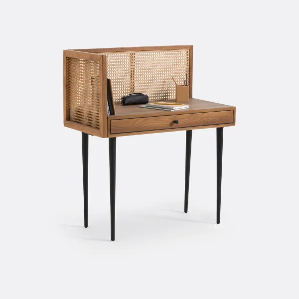 Vintage-schreibtisch Noya Mit Rattanblende