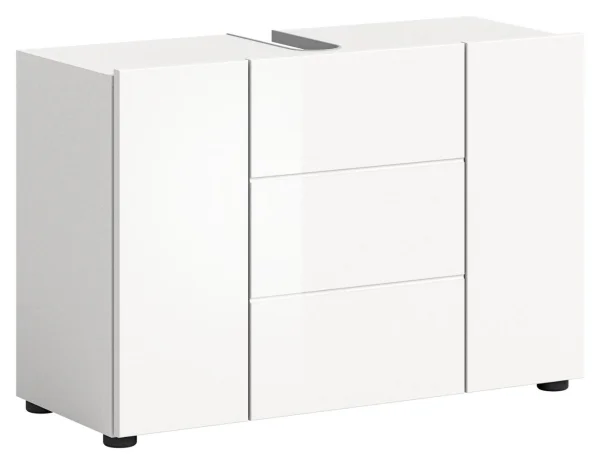Vira Waschbeckenunterschrank 3 Türen, 5 Schubladen Weiß hochglanz, weiß.