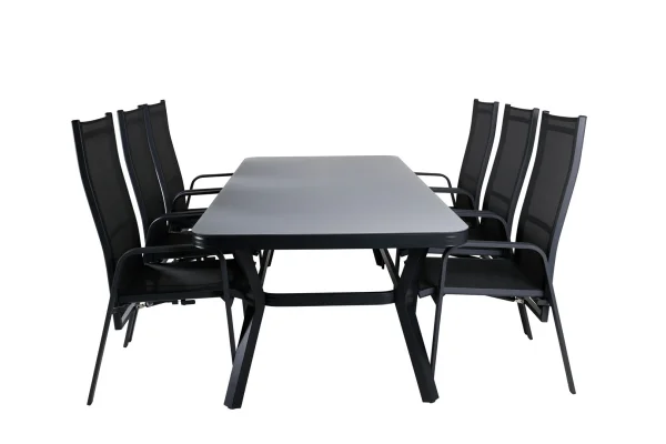 Virya Gartenset Tisch 100x200cm und 6 Stühle Copacabana schwarz, grau.