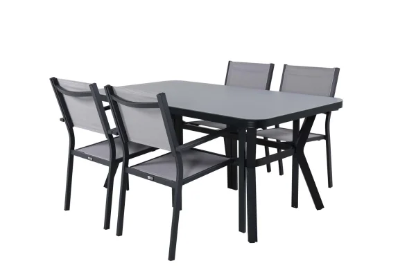 Virya Gartenset Tisch 90x160cm schwarz, 4 Stühle Copacabana grau.