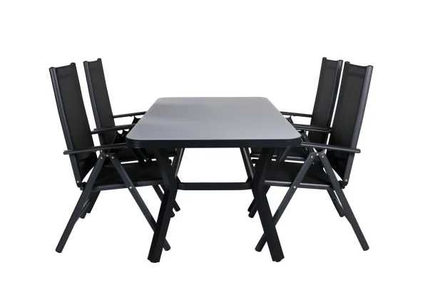 Virya Gartenset Tisch 90x160cm und 4 Stühle Break schwarz, grau.