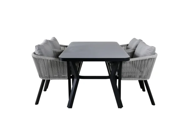 Virya Gartenset Tisch 90x160cm und 4 Stühle Virya weiß, schwarz, grau.