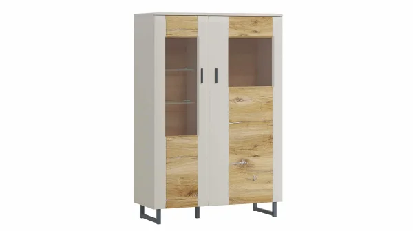 Vitrine mit 2 Glastüren Eiche - grau Breite 101 cm - VERMONT