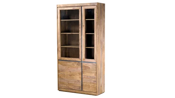 Vitrine mit 2 Glastüren Sheesham massiv gebeizt B 102 cm - SENSO