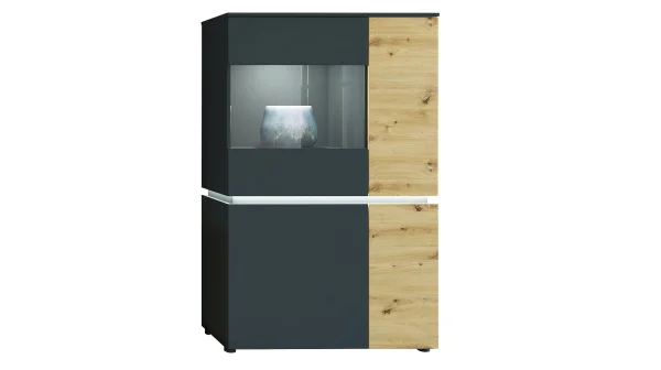 Vitrine mit Beleuchtung Artisan Eiche - grau B 90 x H 146 cm - LUCI