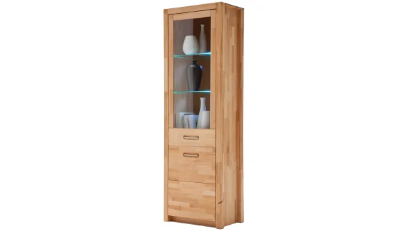 Vitrine mit Beleuchtung Kernbuche massiv geölt Breite 66 cm - FENJA