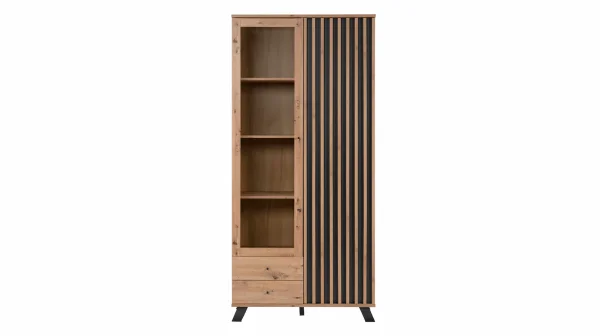 Vitrine mit Glastür Artisan Eiche - anthrazit Breite 92 cm - MEDAN