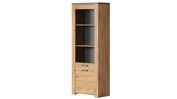 Vitrine mit Glastür Artisan Eiche - grau Breite 73 cm - FOLLOW