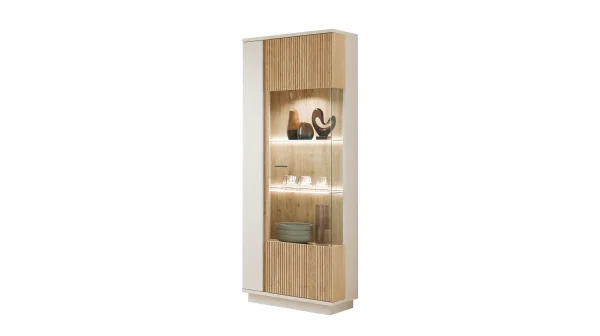 Vitrine mit Glastür beige - Eiche - Breite 62 cm - MOSANO