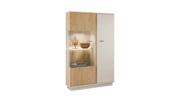 Vitrine mit Glastür beige - Eiche - Breite 87 cm - MOSANO